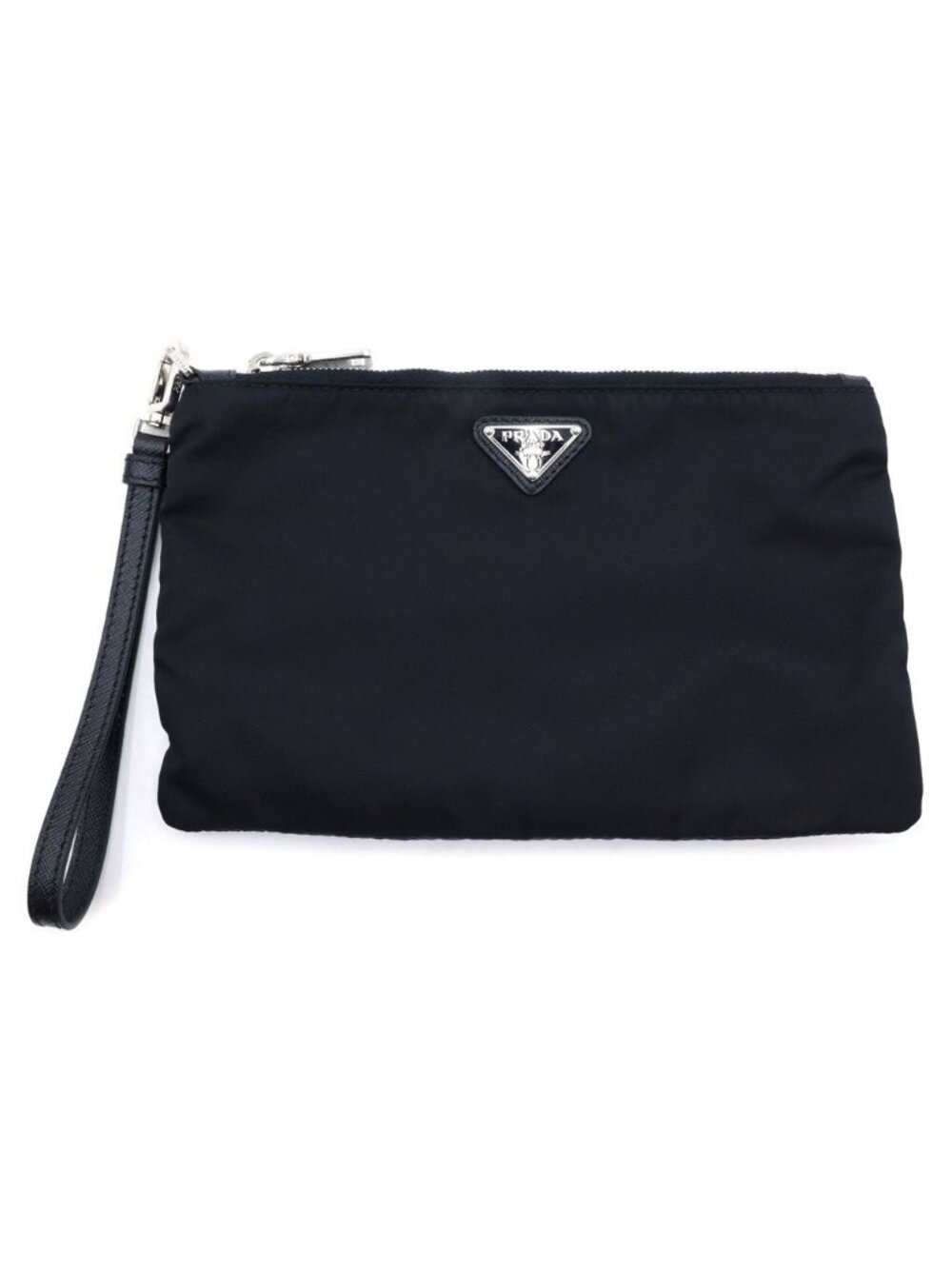 Prada Re-Nylon Saffiano Leather Pouch Trim Clutch Black